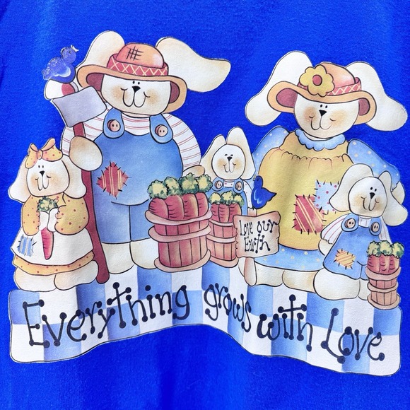 VTG 90s Youth Farmyard Friends Country Bunnies USA Blue T Shirt - Picture 3 of 8